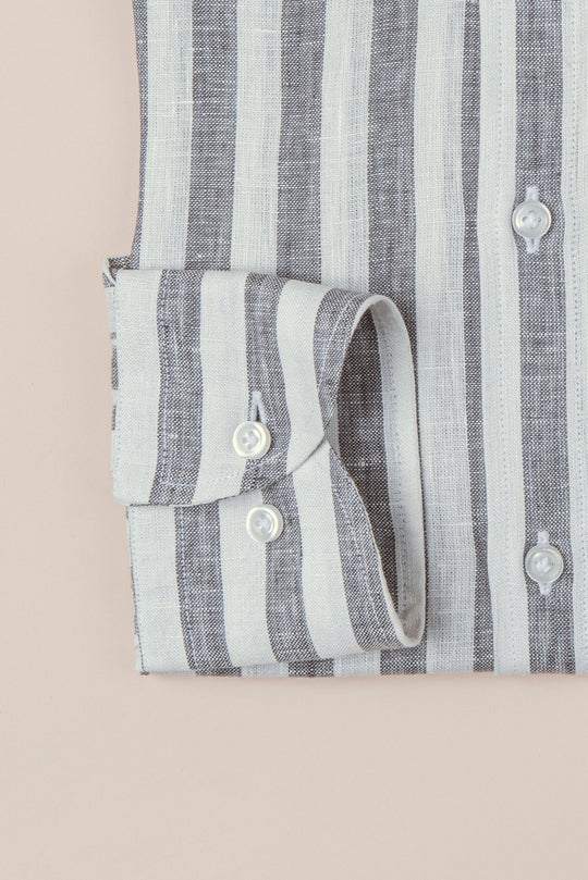 STRIPED WASHED LINEN REGULAR FIT SHIRT - Roban