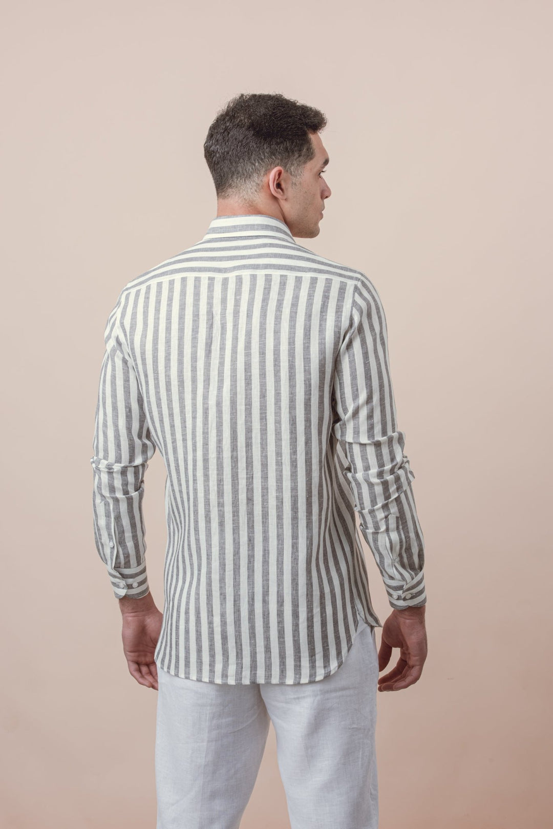 STRIPED WASHED LINEN REGULAR FIT SHIRT - Roban