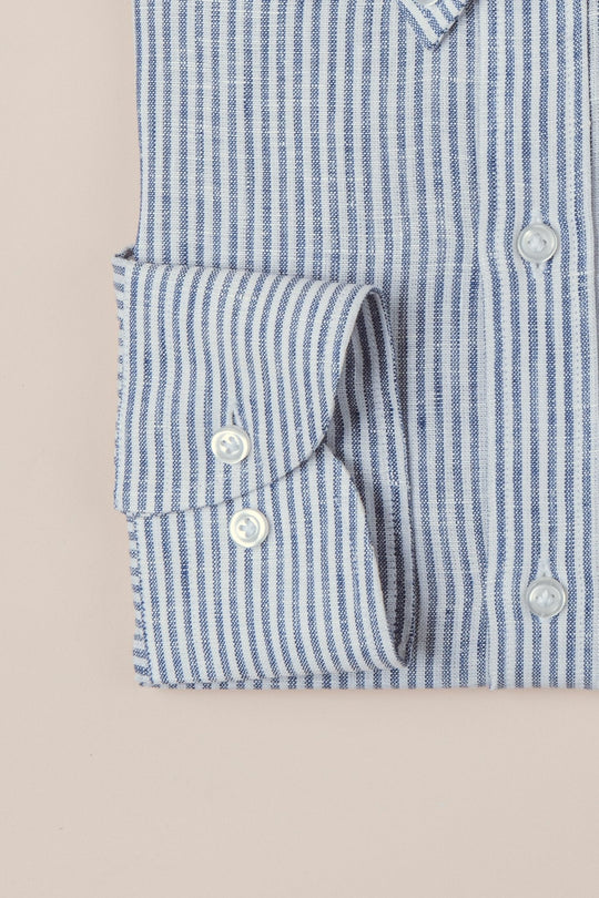 STRIPED WASHED LINEN REGULAR FIT SHIRT - Roban