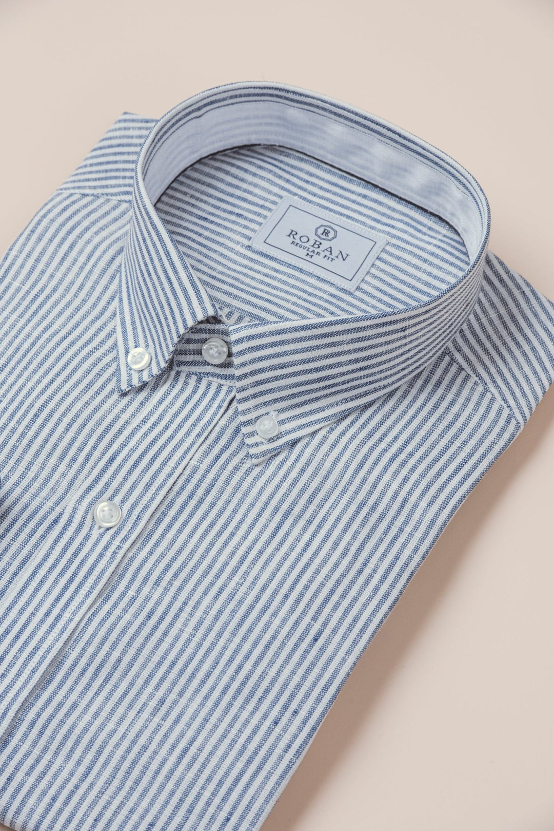 STRIPED WASHED LINEN REGULAR FIT SHIRT - Roban