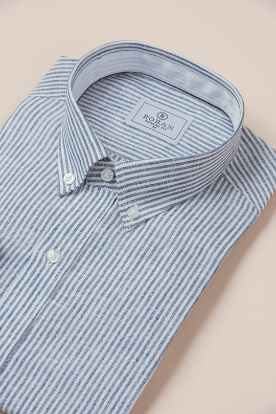 STRIPED WASHED LINEN REGULAR FIT SHIRT - Roban