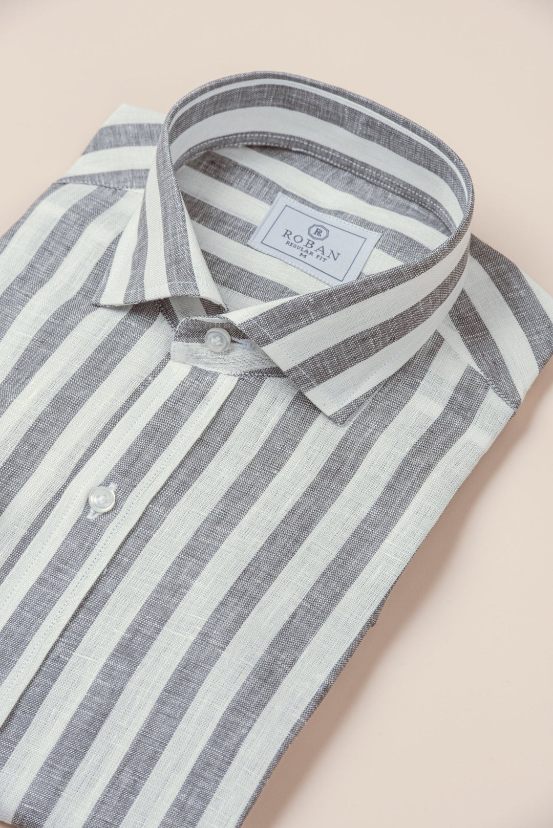 STRIPED WASHED LINEN REGULAR FIT SHIRT - Roban