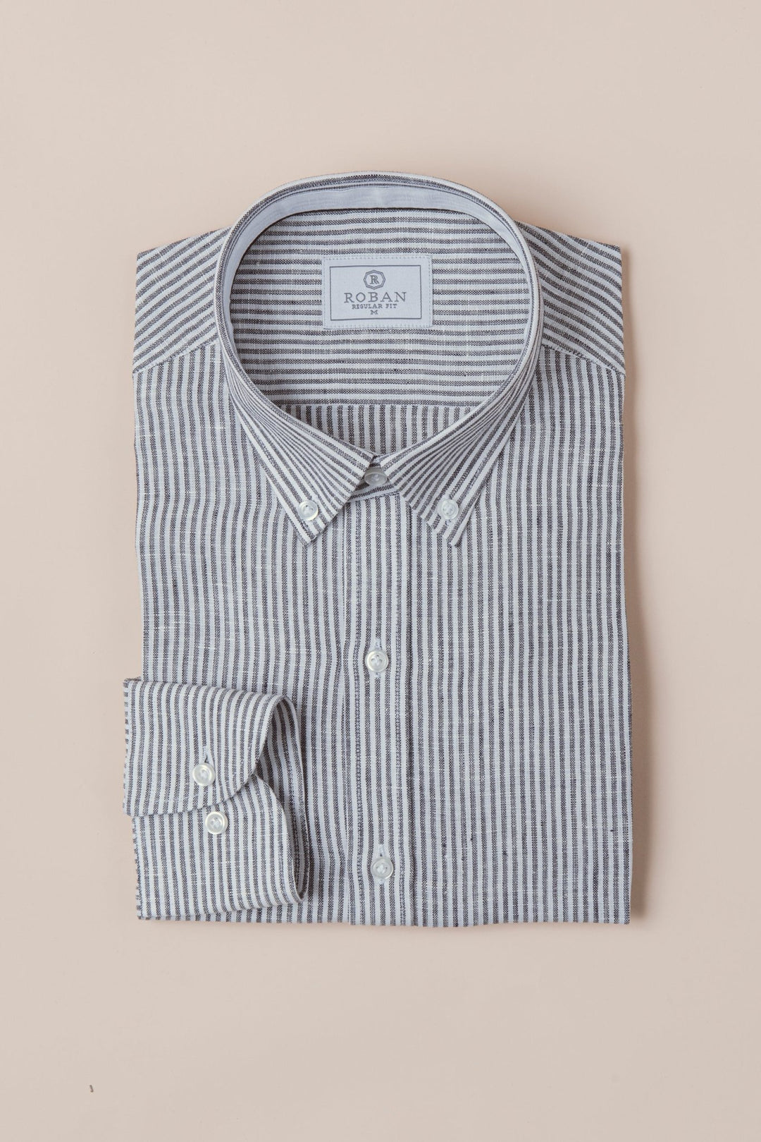 STRIPED WASHED LINEN REGULAR FIT SHIRT - Roban