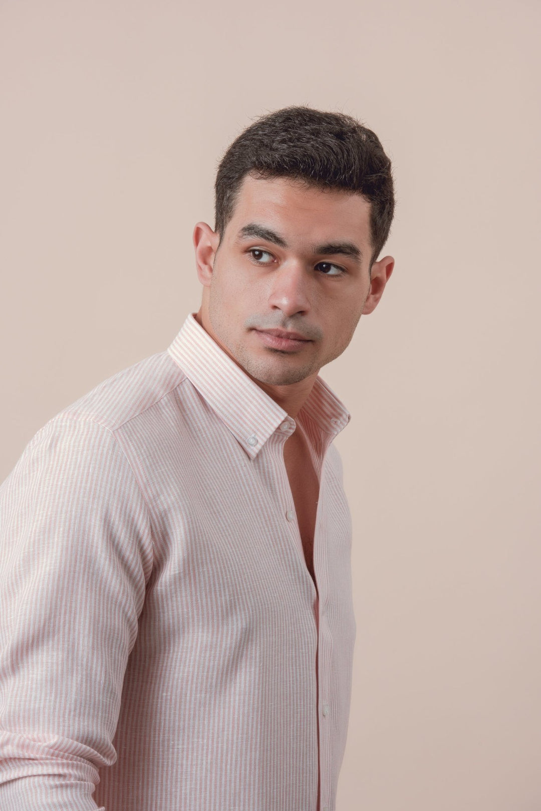 STRIPED WASHED LINEN REGULAR FIT SHIRT - Roban