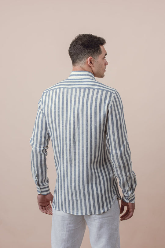 STRIPED WASHED LINEN REGULAR FIT SHIRT - Roban