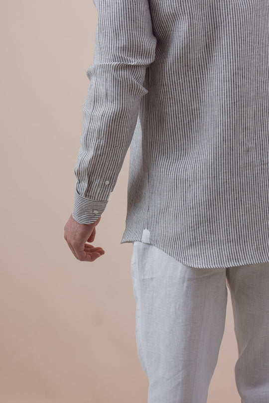 STRIPED WASHED LINEN REGULAR FIT SHIRT - Roban