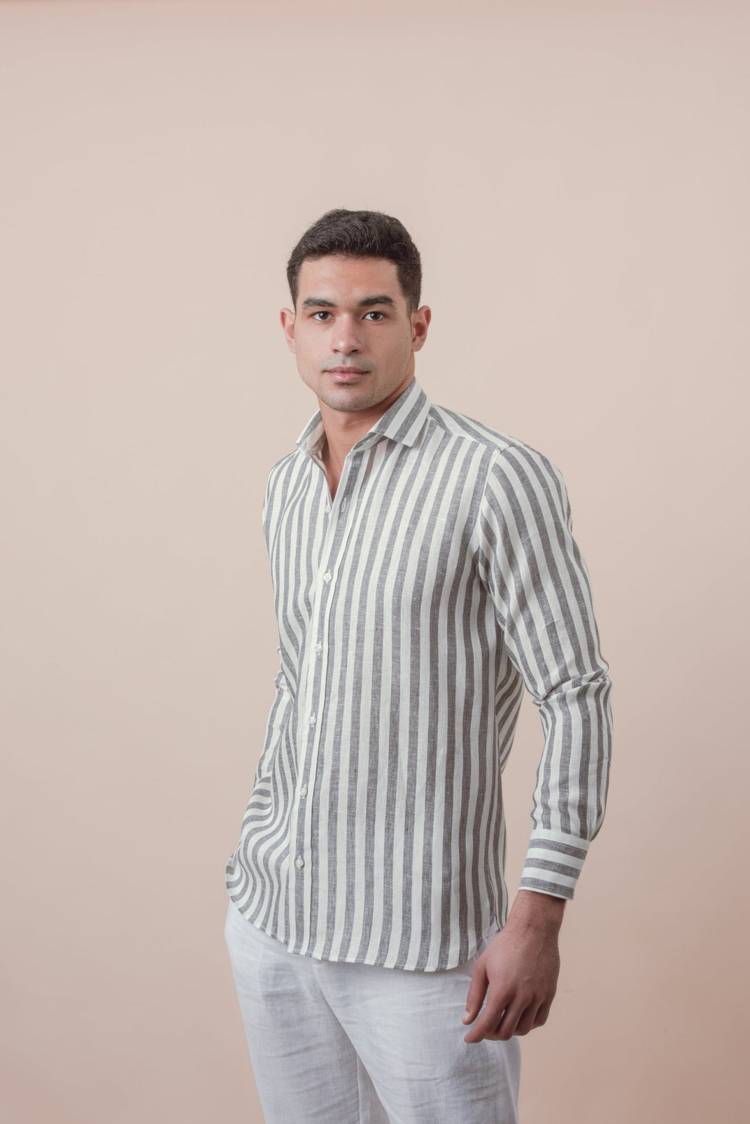 STRIPED WASHED LINEN REGULAR FIT SHIRT - Roban