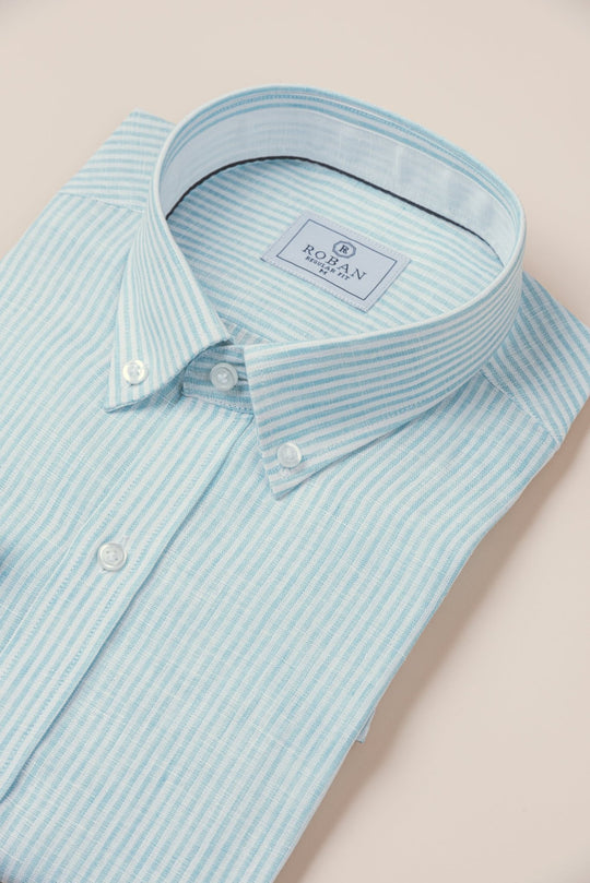 STRIPED WASHED LINEN REGULAR FIT SHIRT - Roban