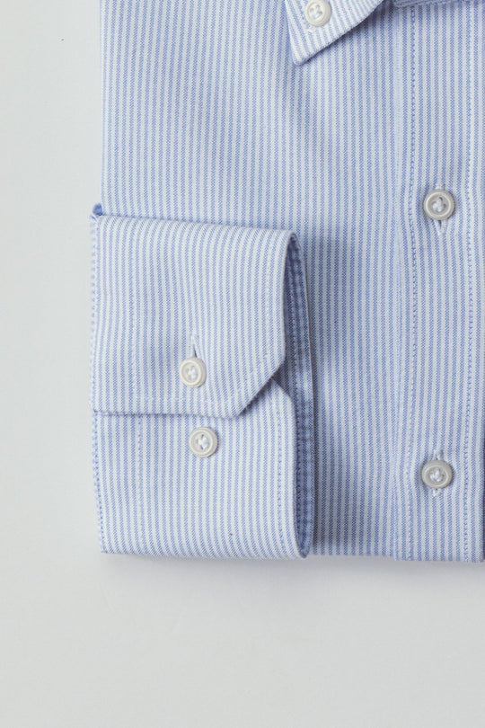 STRIPED WASHED OXFORD COTTON SLIM FIT SHIRT - Roban
