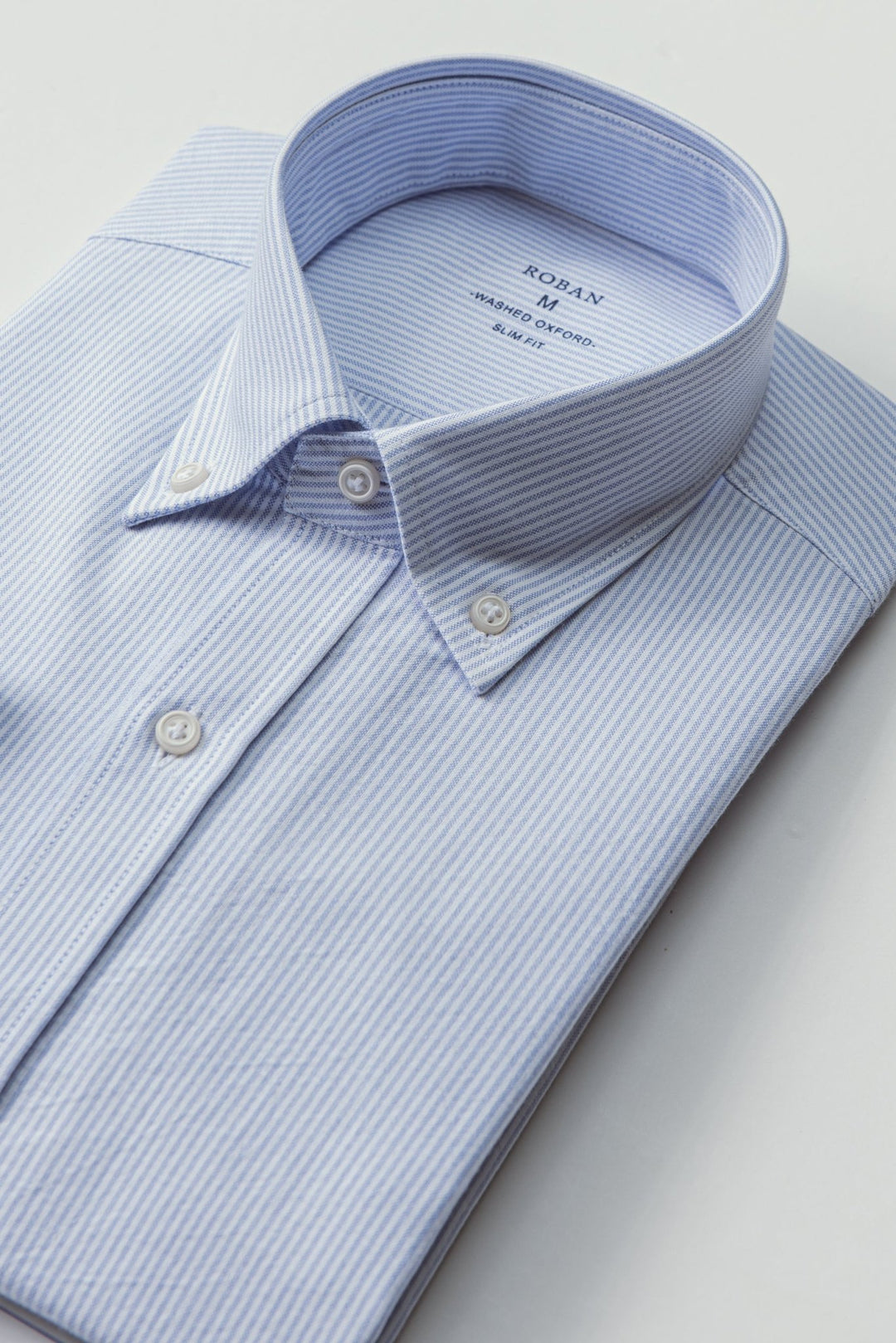 STRIPED WASHED OXFORD COTTON SLIM FIT SHIRT - Roban
