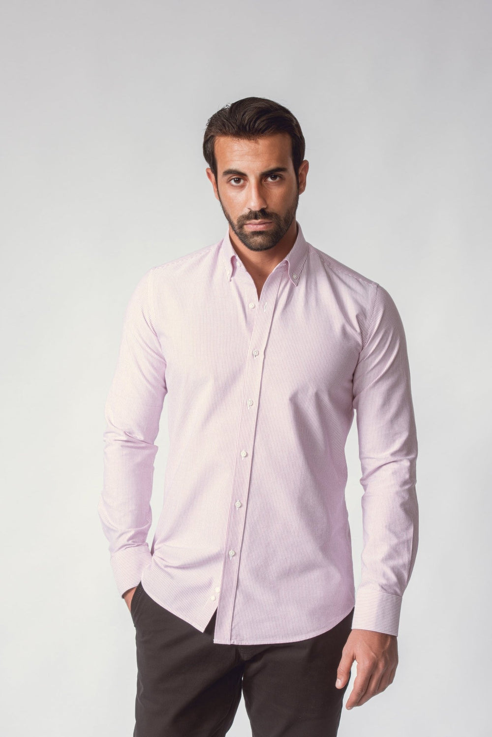 STRIPED WASHED OXFORD COTTON SLIM FIT SHIRT - Roban