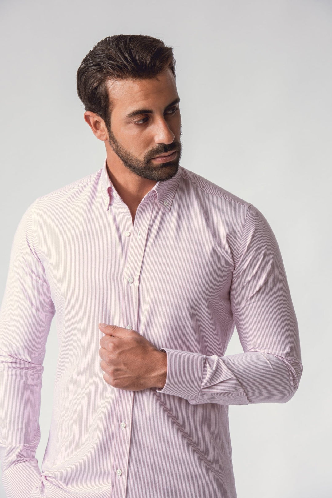 STRIPED WASHED OXFORD COTTON SLIM FIT SHIRT - Roban