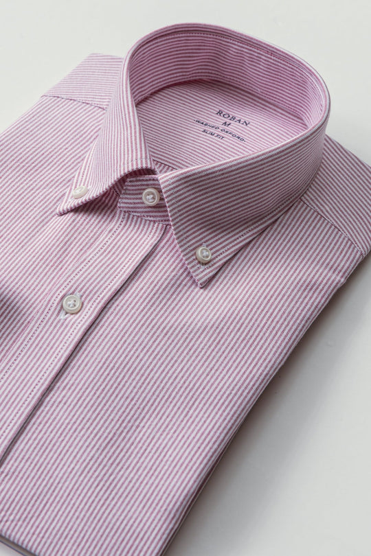 STRIPED WASHED OXFORD COTTON SLIM FIT SHIRT - Roban
