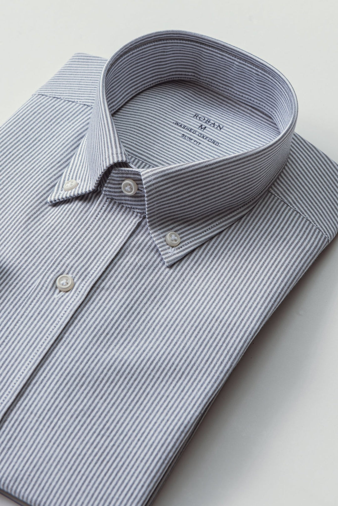 STRIPED WASHED OXFORD COTTON SLIM FIT SHIRT - Roban