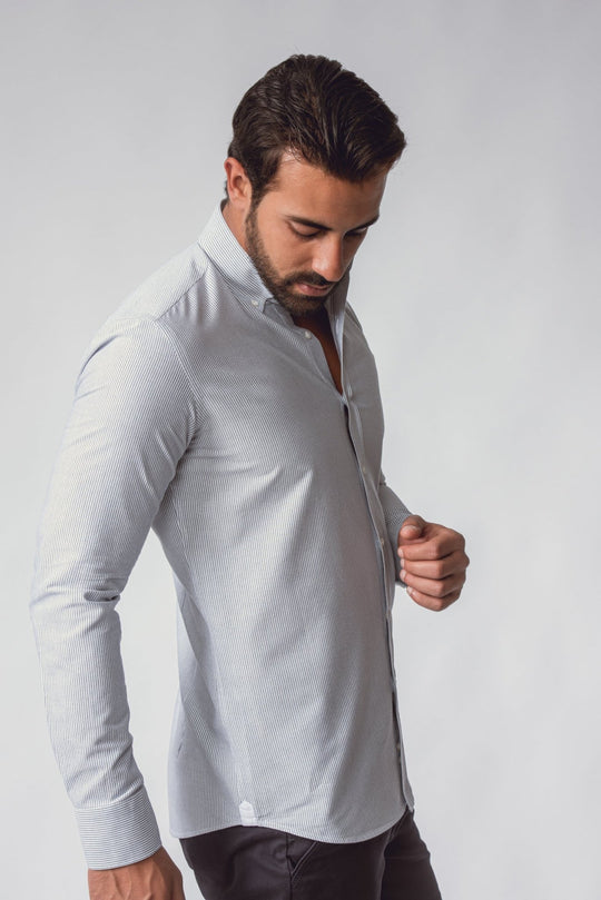 STRIPED WASHED OXFORD COTTON SLIM FIT SHIRT - Roban