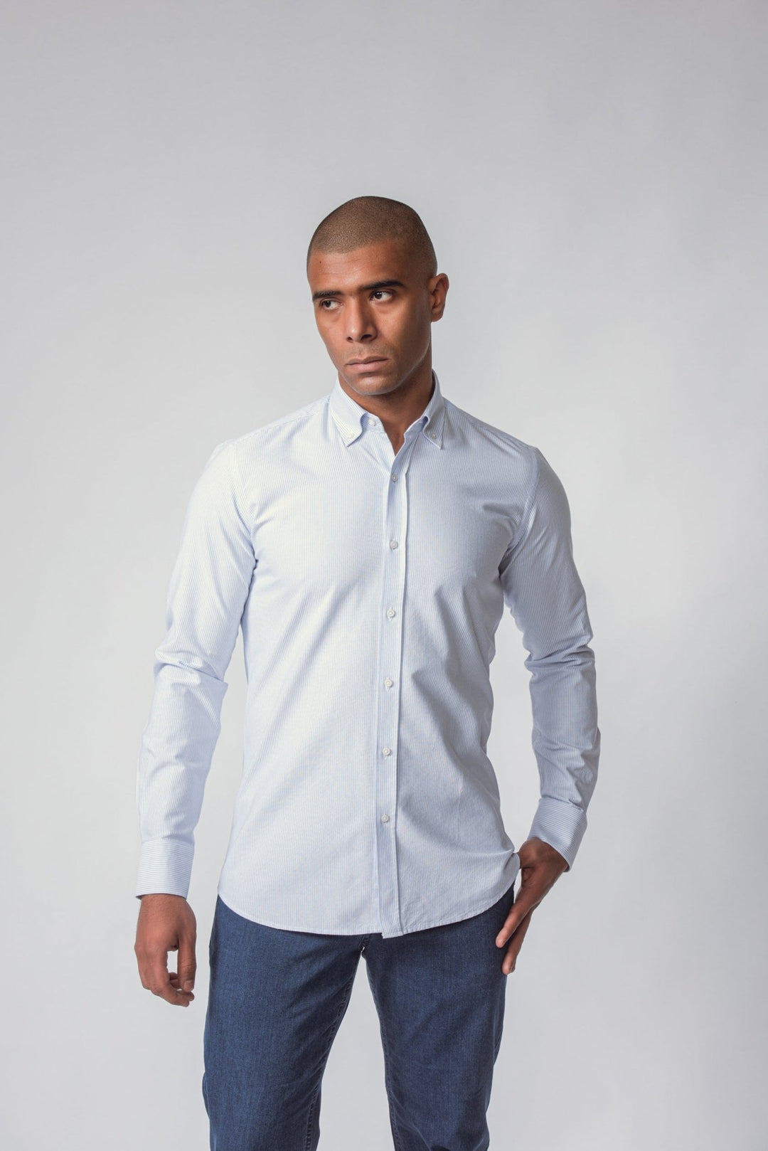 STRIPED WASHED OXFORD COTTON SLIM FIT SHIRT - Roban