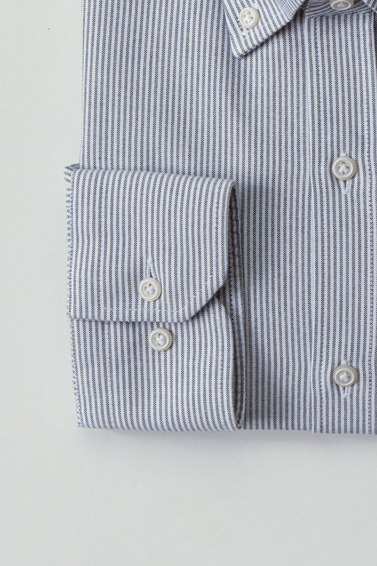 STRIPED WASHED OXFORD COTTON SLIM FIT SHIRT - Roban