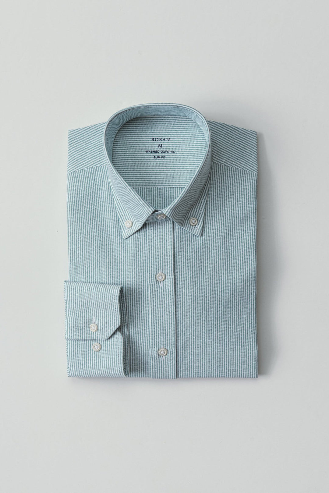 STRIPED WASHED OXFORD COTTON SLIM FIT SHIRT - Roban