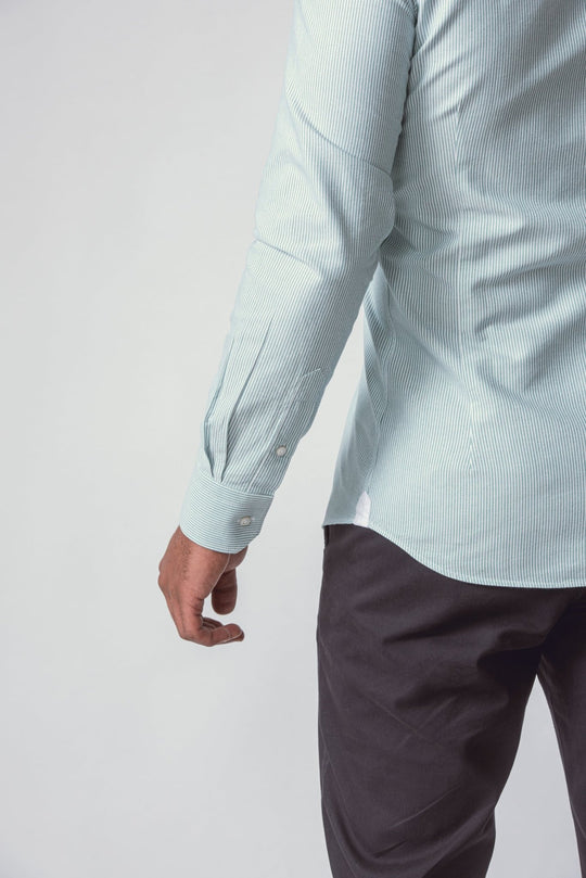 STRIPED WASHED OXFORD COTTON SLIM FIT SHIRT - Roban