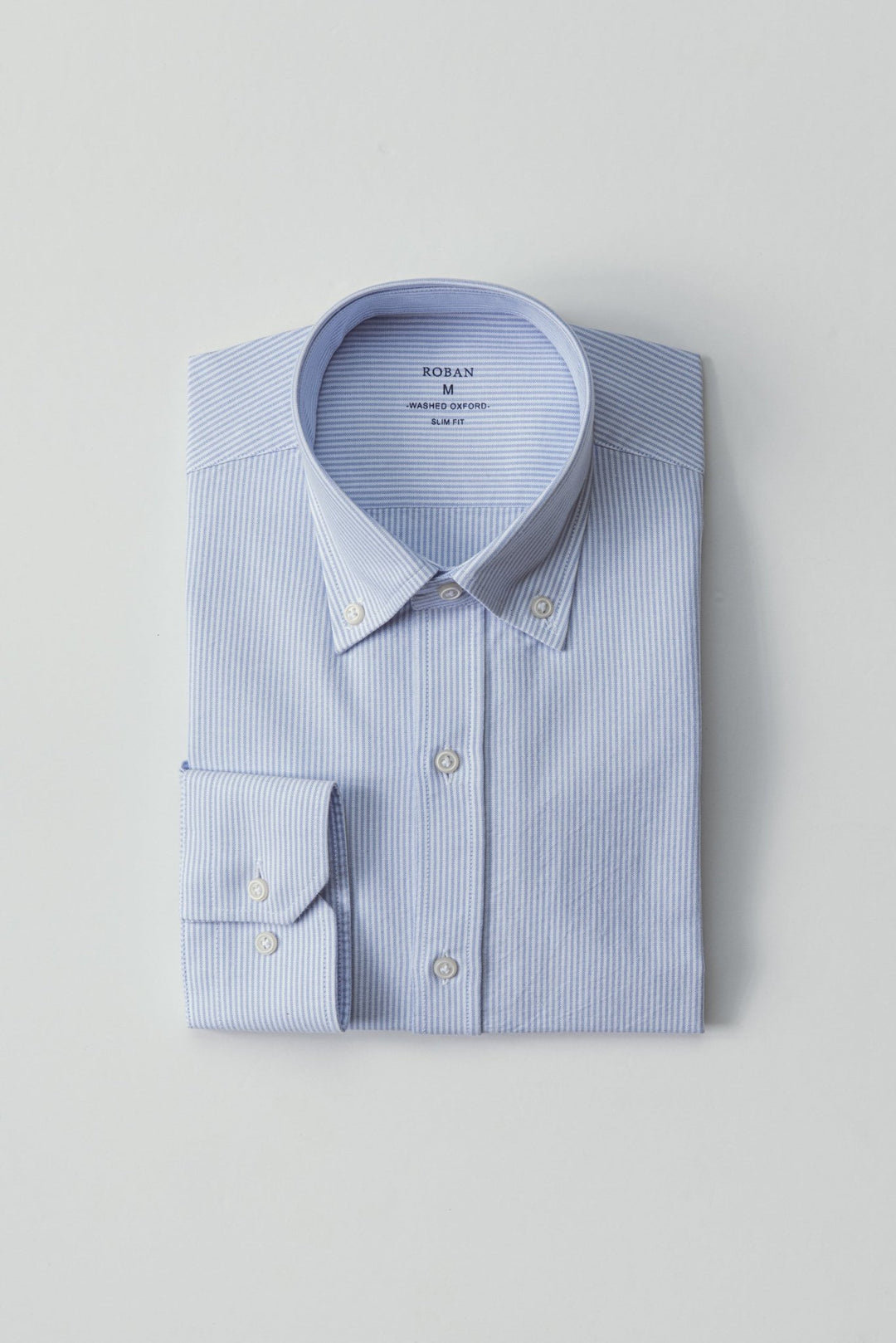 STRIPED WASHED OXFORD COTTON SLIM FIT SHIRT - Roban