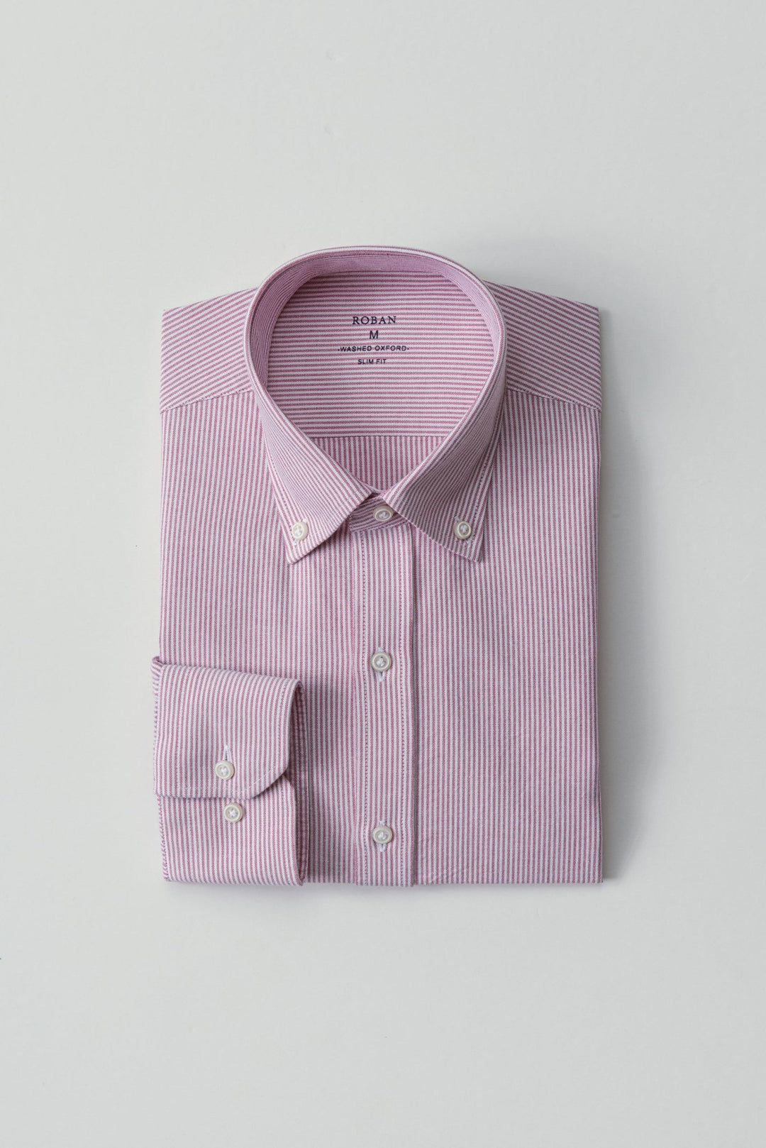 STRIPED WASHED OXFORD COTTON SLIM FIT SHIRT - Roban