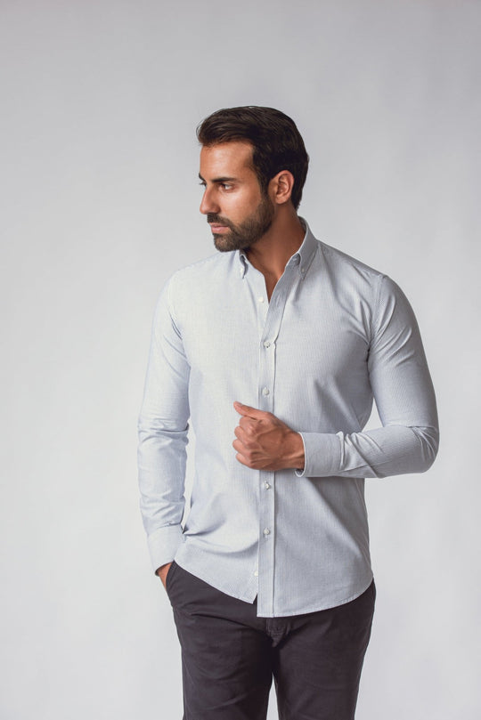 STRIPED WASHED OXFORD COTTON SLIM FIT SHIRT - Roban