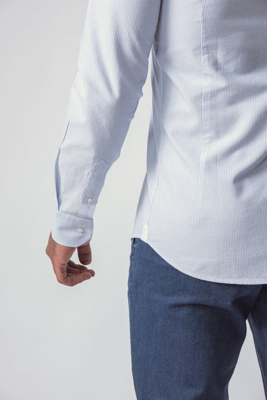 STRIPED WASHED OXFORD COTTON SLIM FIT SHIRT - Roban