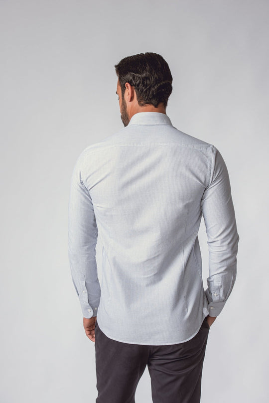 STRIPED WASHED OXFORD COTTON SLIM FIT SHIRT - Roban