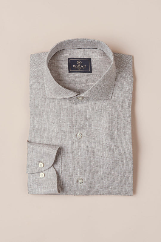 TEXTURED PLAIN TEXTURED WASHED LINEN REGULAR FIT SHIRT - Roban