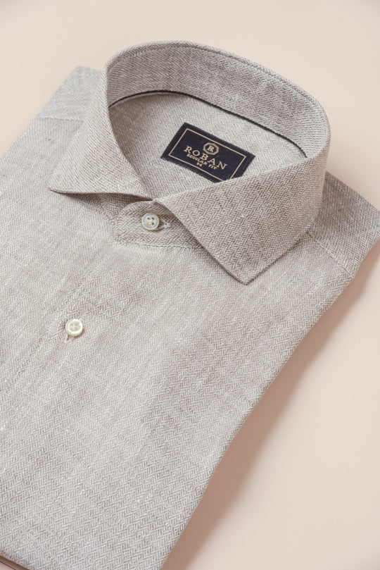 TEXTURED PLAIN TEXTURED WASHED LINEN REGULAR FIT SHIRT - Roban