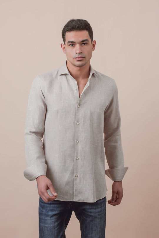 TEXTURED PLAIN TEXTURED WASHED LINEN REGULAR FIT SHIRT - Roban