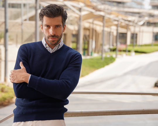 V - neck Cotton knitted Pullover - Roban