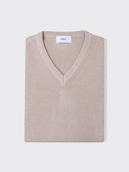 V - neck Cotton knitted Pullover - Roban