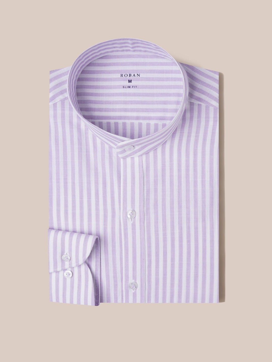 WASHED STRIPED LINEN COTTON SLIM FIT SHIRT - Roban