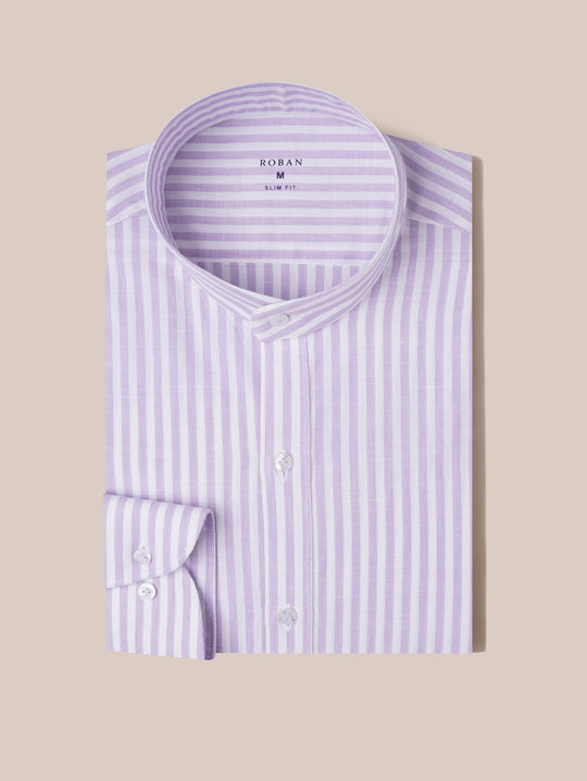 WASHED STRIPED LINEN COTTON SLIM FIT SHIRT - Roban