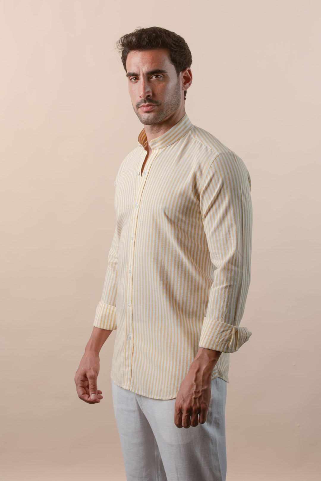 WASHED STRIPED LINEN COTTON SLIM FIT SHIRT - Roban