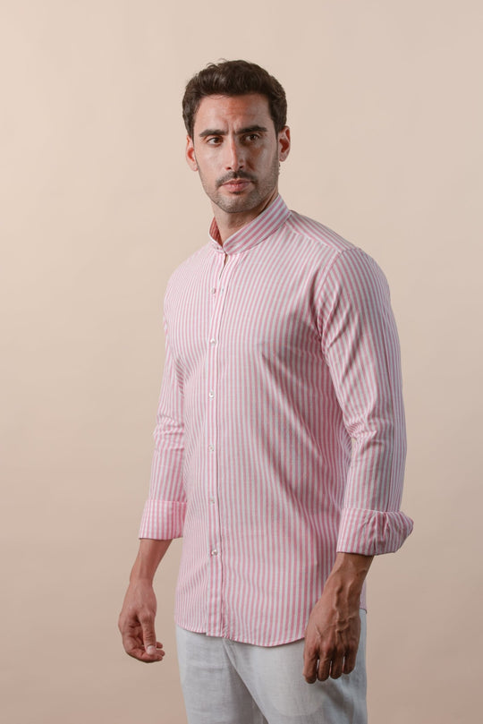 WASHED STRIPED LINEN COTTON SLIM FIT SHIRT - Roban