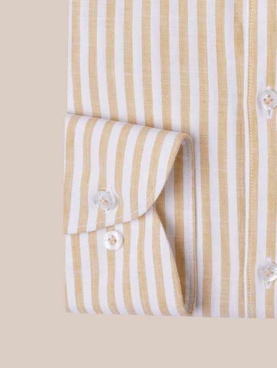 WASHED STRIPED LINEN COTTON SLIM FIT SHIRT - Roban