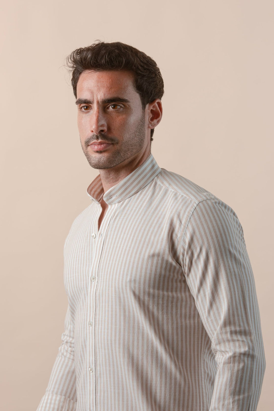 WASHED STRIPED LINEN COTTON SLIM FIT SHIRT - Roban