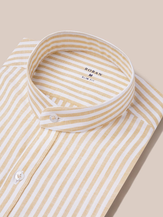 WASHED STRIPED LINEN COTTON SLIM FIT SHIRT - Roban