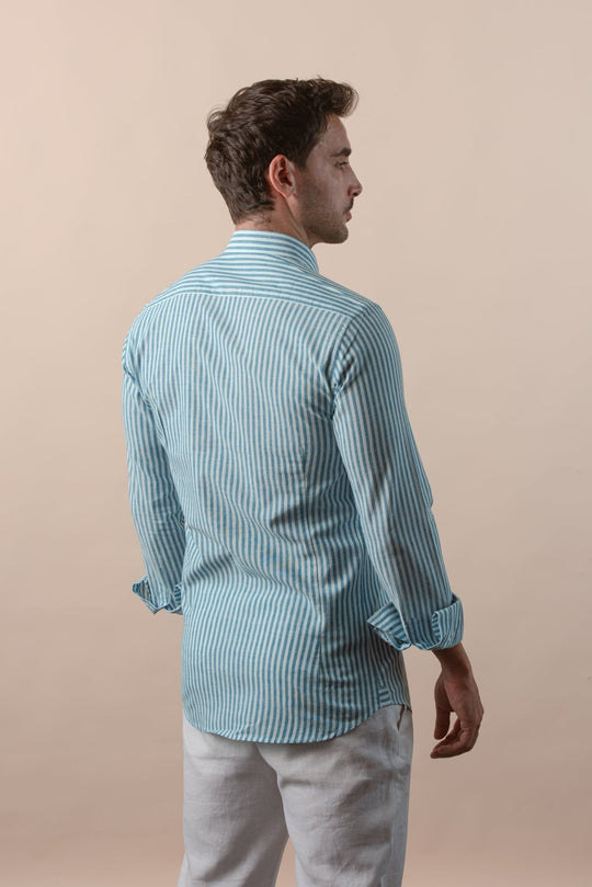 WASHED STRIPED LINEN COTTON SLIM FIT SHIRT - Roban