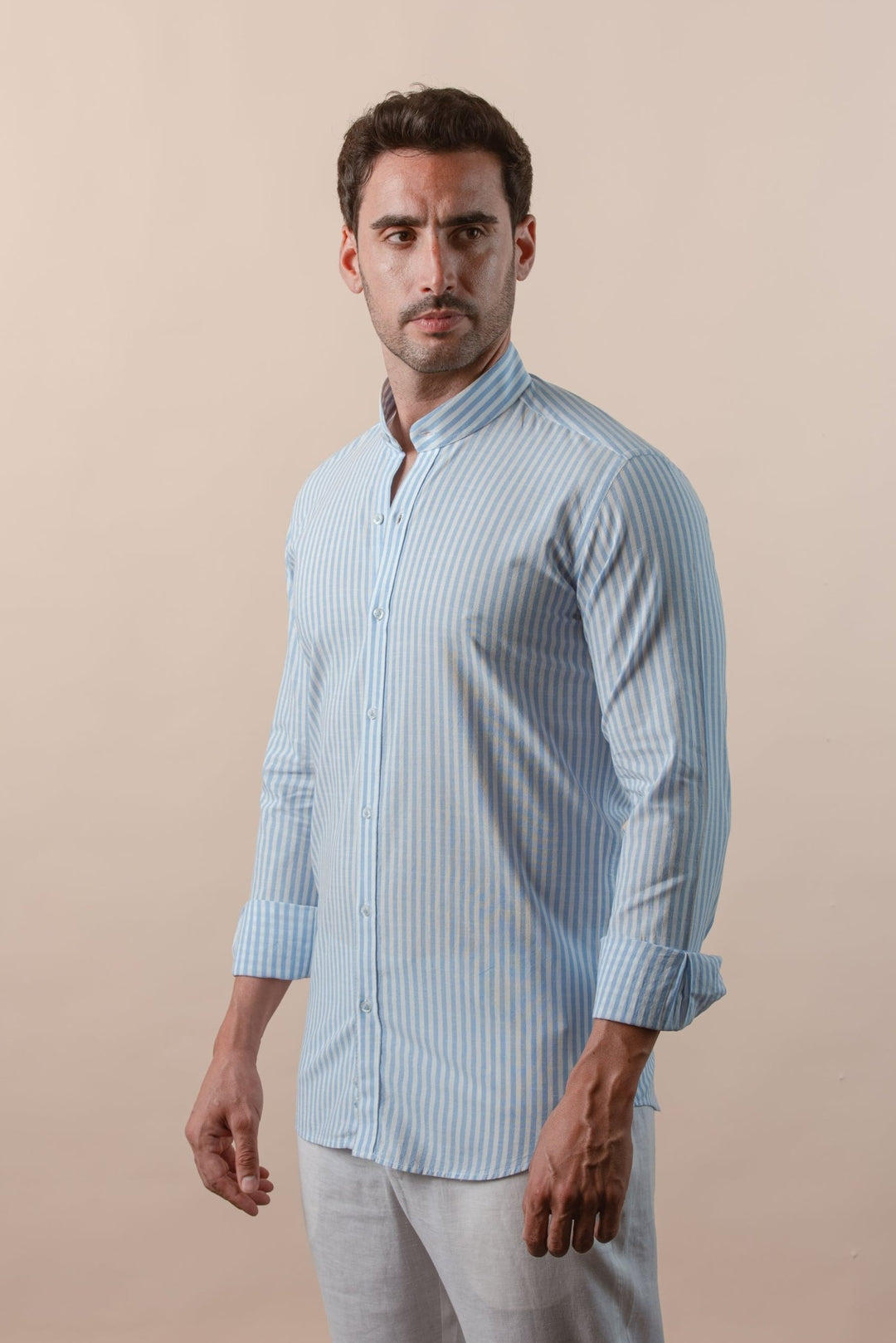 WASHED STRIPED LINEN COTTON SLIM FIT SHIRT - Roban