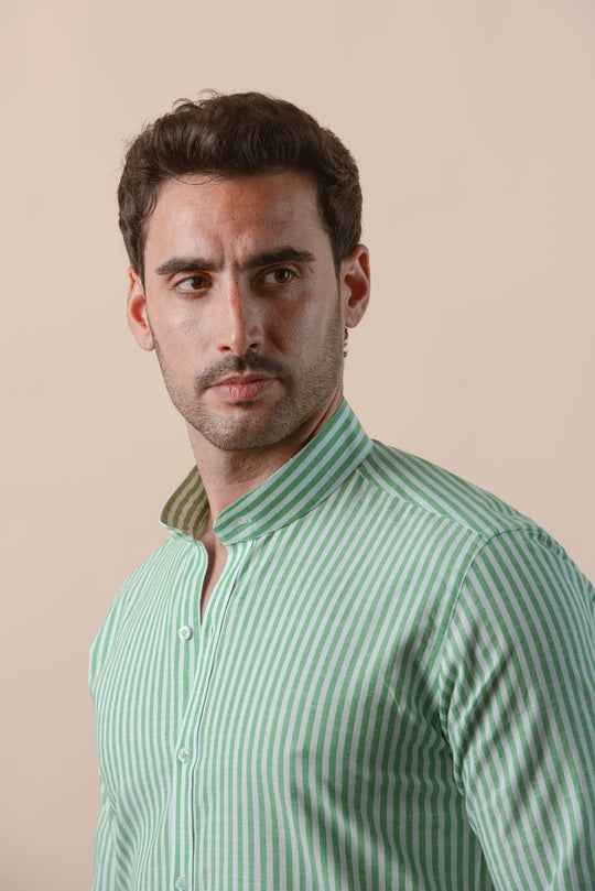 WASHED STRIPED LINEN COTTON SLIM FIT SHIRT - Roban