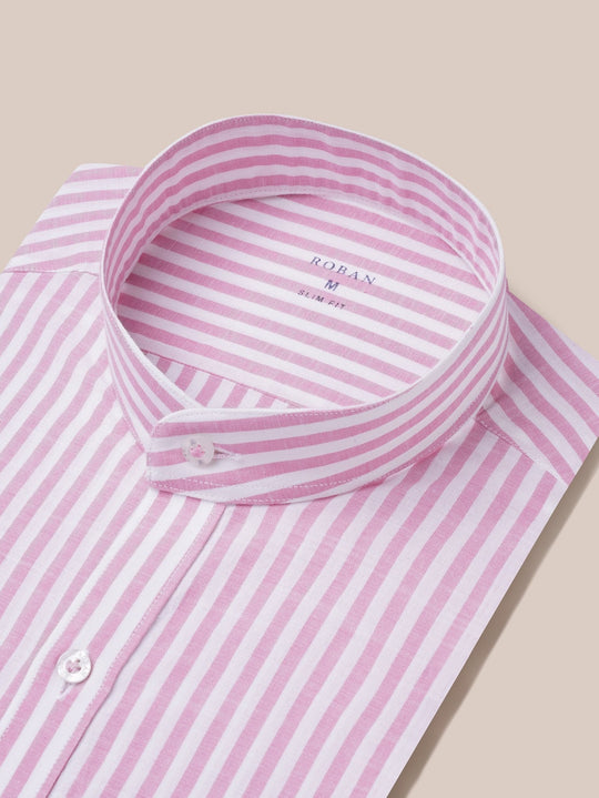 WASHED STRIPED LINEN COTTON SLIM FIT SHIRT - Roban