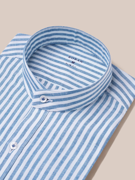 WASHED STRIPED LINEN COTTON SLIM FIT SHIRT - Roban