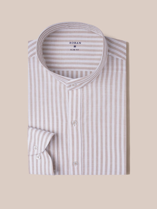 WASHED STRIPED LINEN COTTON SLIM FIT SHIRT - Roban