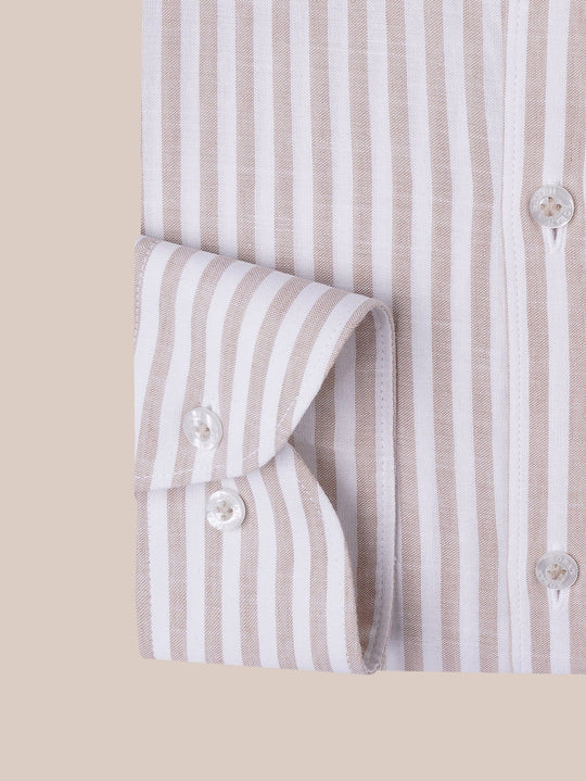 WASHED STRIPED LINEN COTTON SLIM FIT SHIRT - Roban