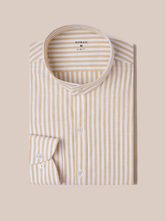 WASHED STRIPED LINEN COTTON SLIM FIT SHIRT - Roban