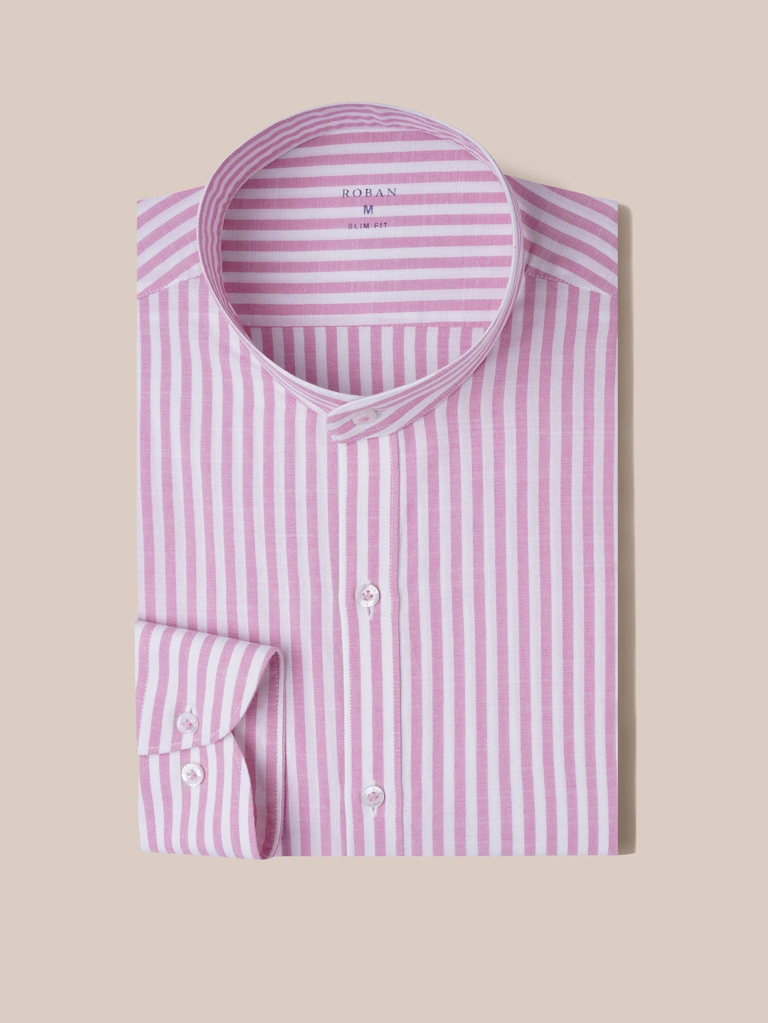 WASHED STRIPED LINEN COTTON SLIM FIT SHIRT - Roban
