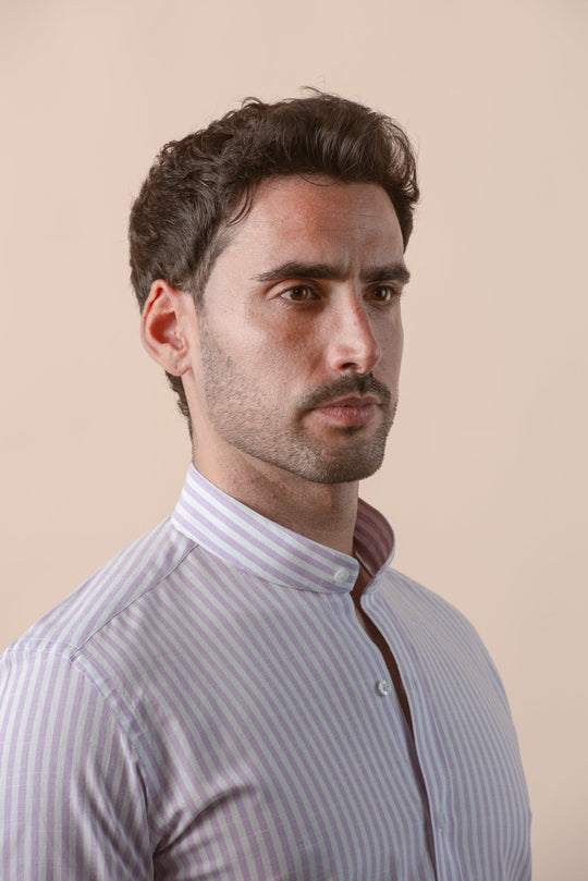 WASHED STRIPED LINEN COTTON SLIM FIT SHIRT - Roban